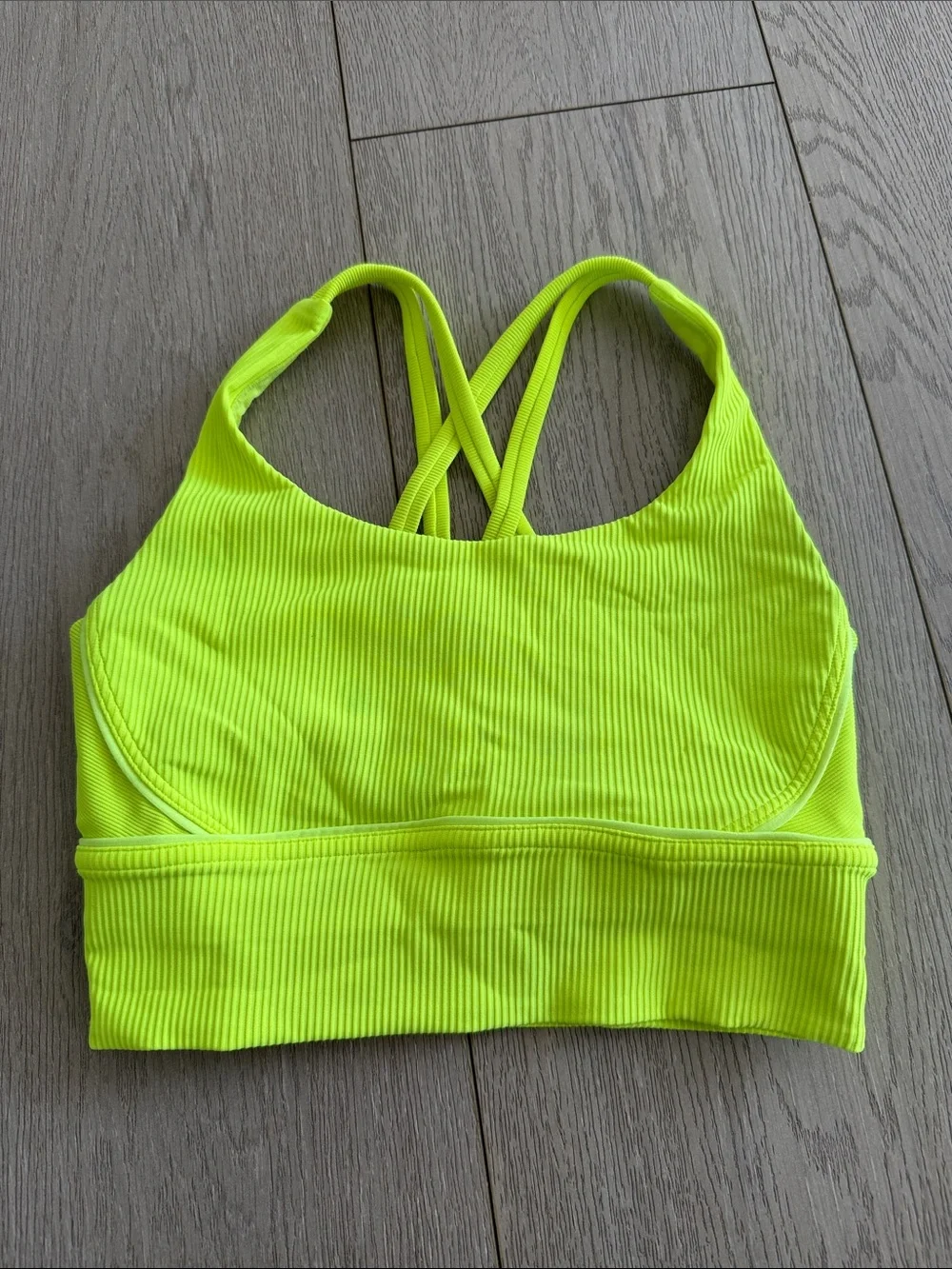 lululemon athletica Neon Lime Ribbed Crossback Sports Bra